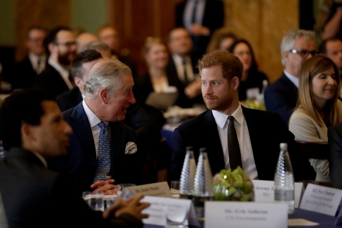King Charles and Prince Harry, who have a 'strained' relationship in part because of 'Spare' Queen Camilla comments, look on