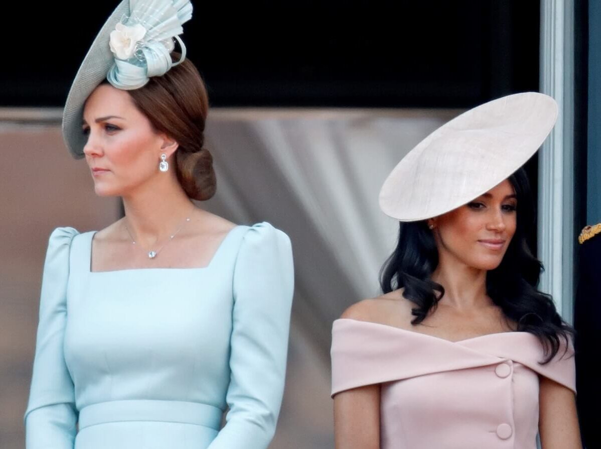 Kate Middleton and Meghan Markle, who used Kate's 'Waity Katie' nickname in a resurfaced video, standing on the balcony of Buckingham Palace during Trooping the Colour 2018