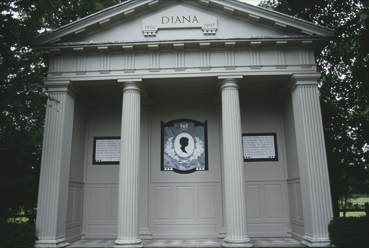 The memorial on the island at the Althorp estate where Princess Diana was laid to rest