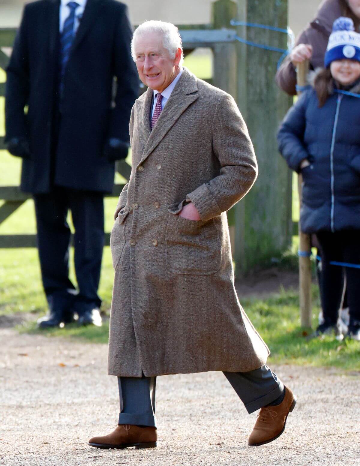 King Charles III departs after attending the New Year's Day church service on the Sandringham estate