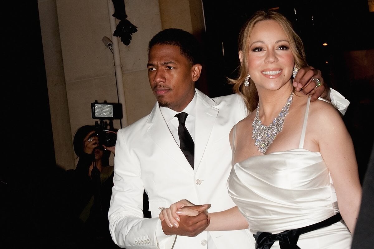 Mariah Carey and Nick Cannon leaving : Mariah Carey and her husband Nick Cannon leave Plaza Athénée while both are dressed in white clothes.