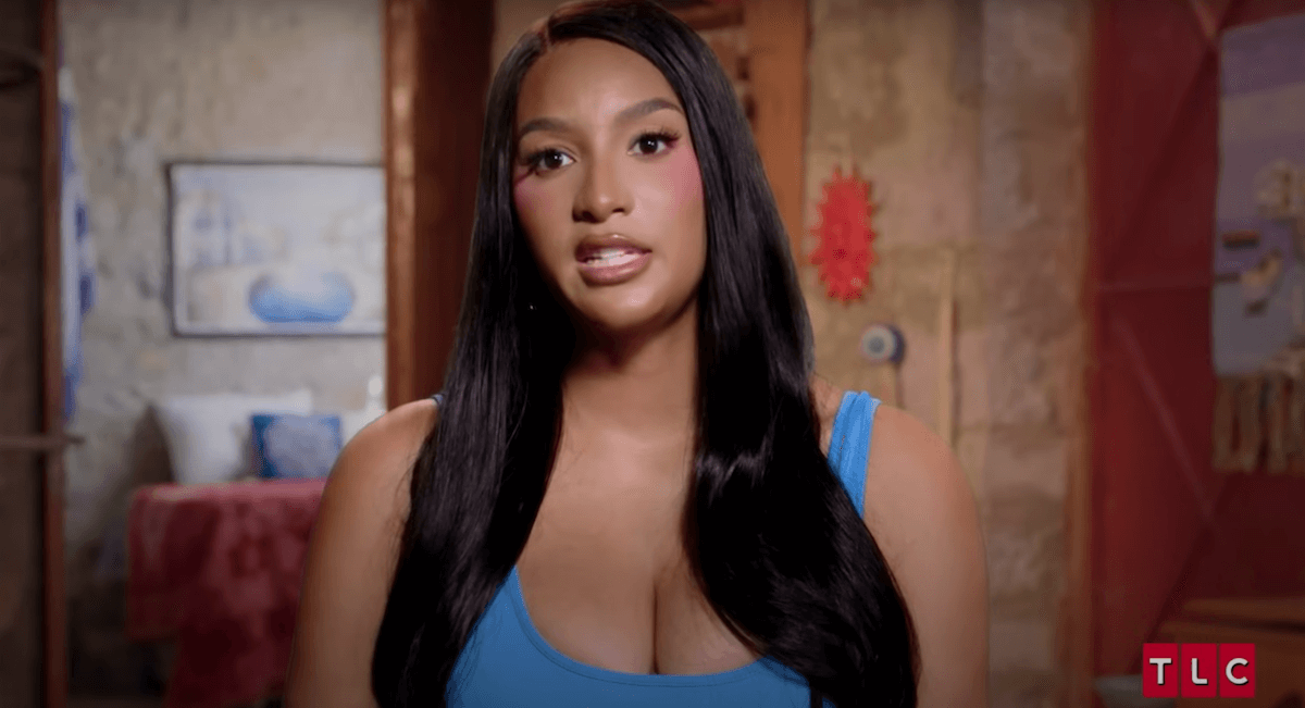 Chantel Everett in a blue tank top on '90 Day: The Single Life'
