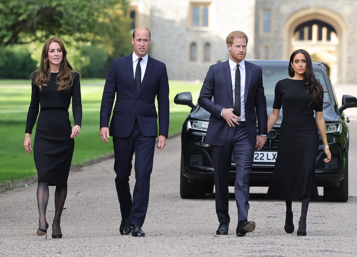 Kate Middleton and Meghan Markle, who didn't have a friendship due to Prince Harry and Prince William's lack of closeness, per Omid Scobie, walk with their husbands