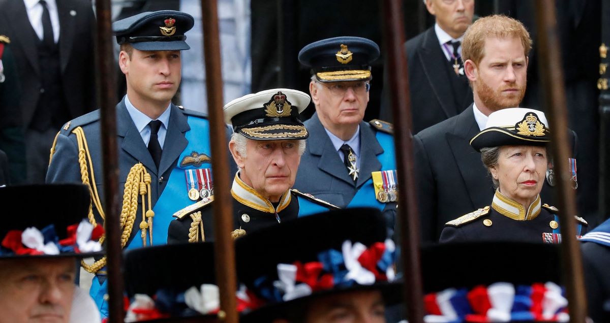 Prince William and Prince Harry, whose feud may outlive King Charles, as well as other members of the royal family follow behind the coffin of Queen Elizabeth II