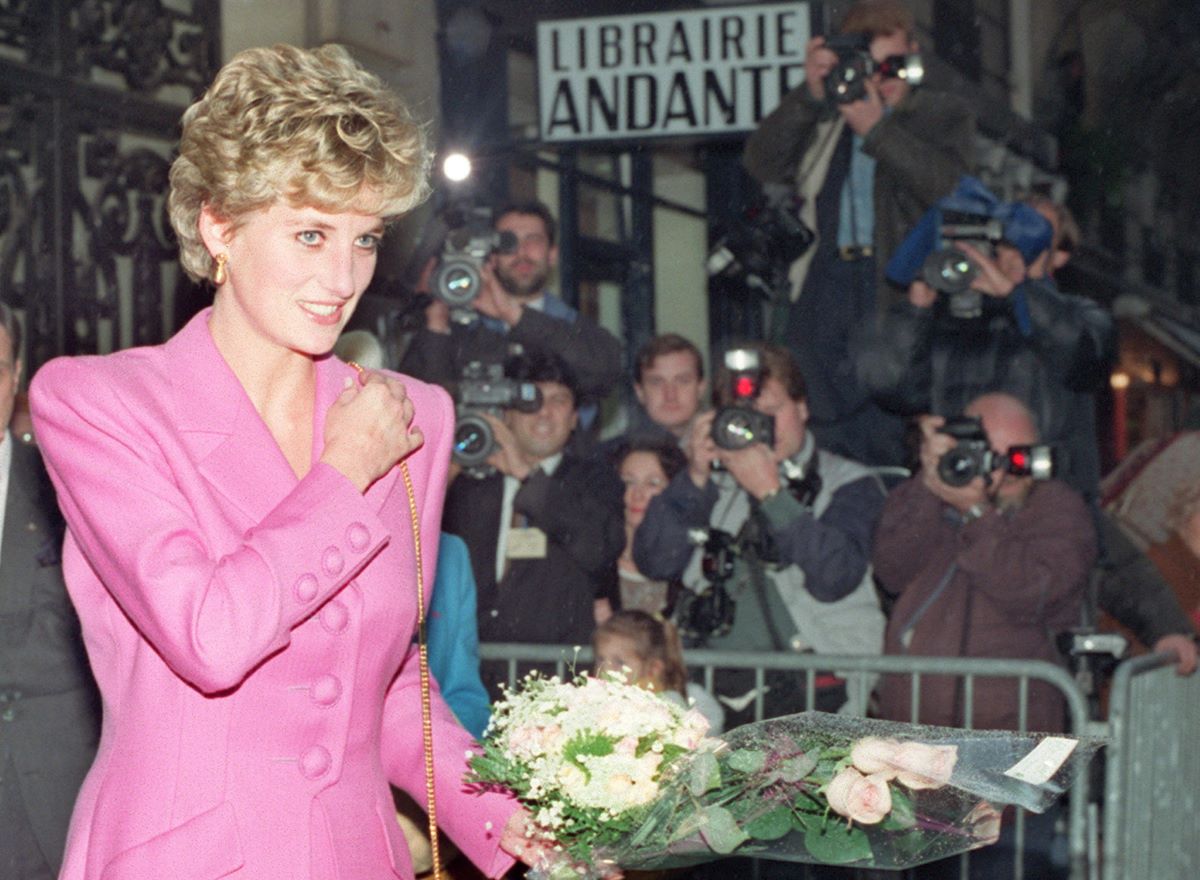 Princess Diana leaving the first anti-AIDS bookshop in Paris