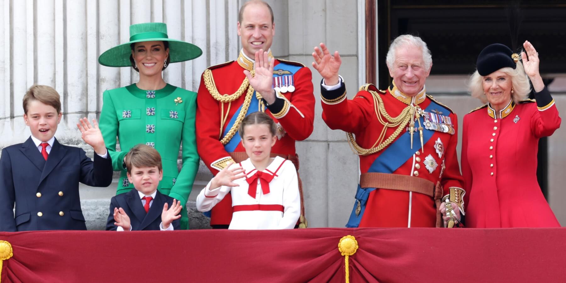 The royal family poses on the Buckingham Palace balcony in 2023.