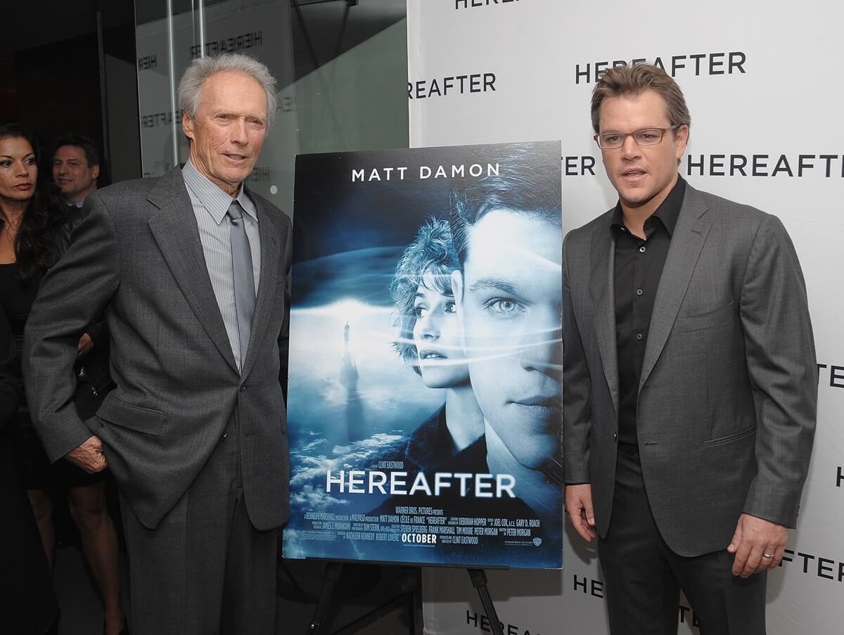 Clint Eastwood and Matt Damon attend the "Hereafter" premiere in suits.