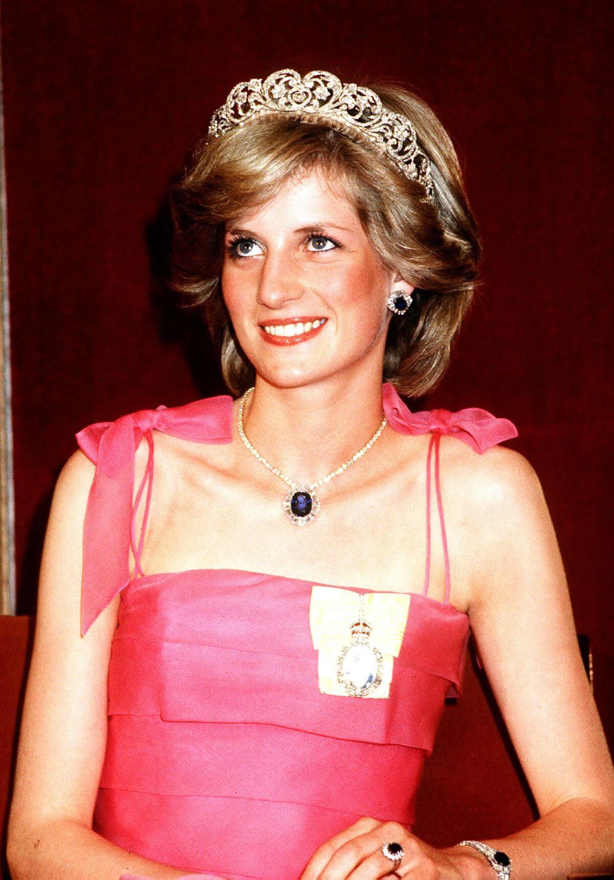 Princess Diana attends a state reception wearing the Spencer Tiara during her tour of Australia and New Zealand (circa 1983)