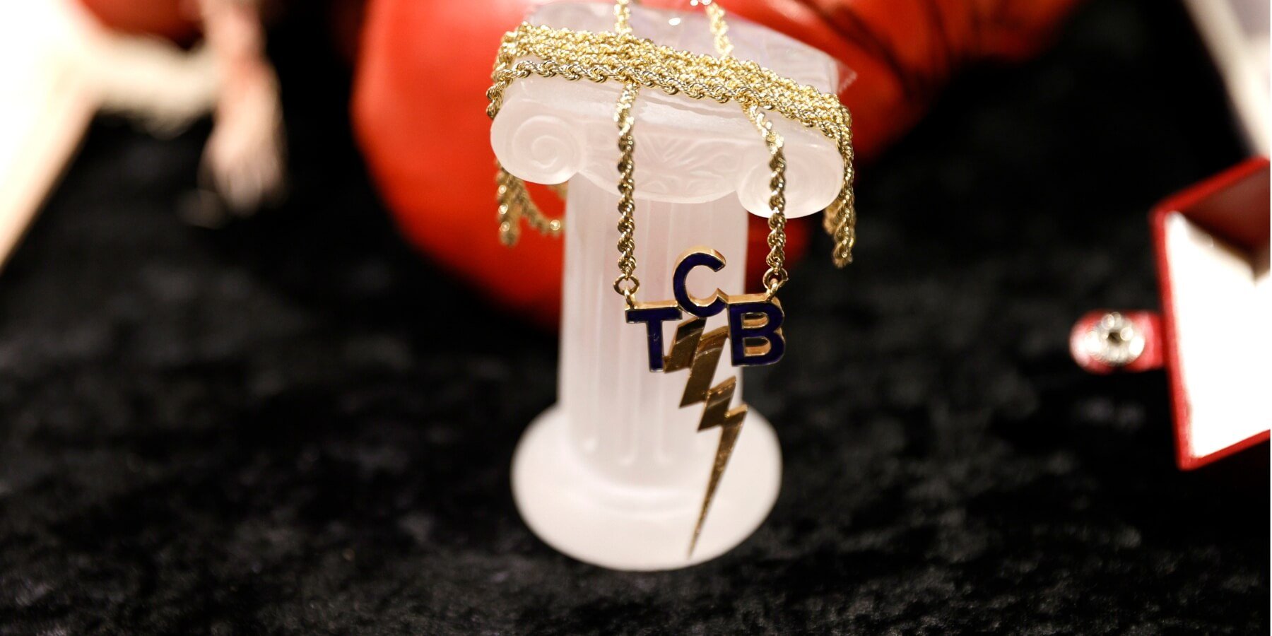 Elvis Presley's TCB necklace on display