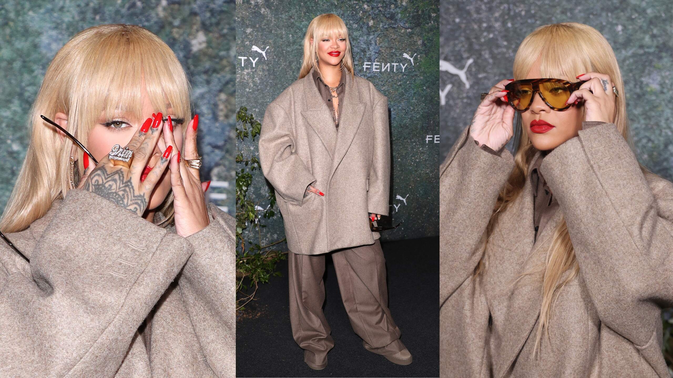 Rihanna Stuns In Blunt Platinum Cut And Massive Coat At Fenty X Puma