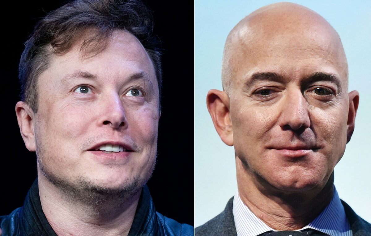 Side-by-side photo of Space X founder Elon Musk while in Washington, D.C. and Blue Origin founder Jeff Bezos while in Washington, DC