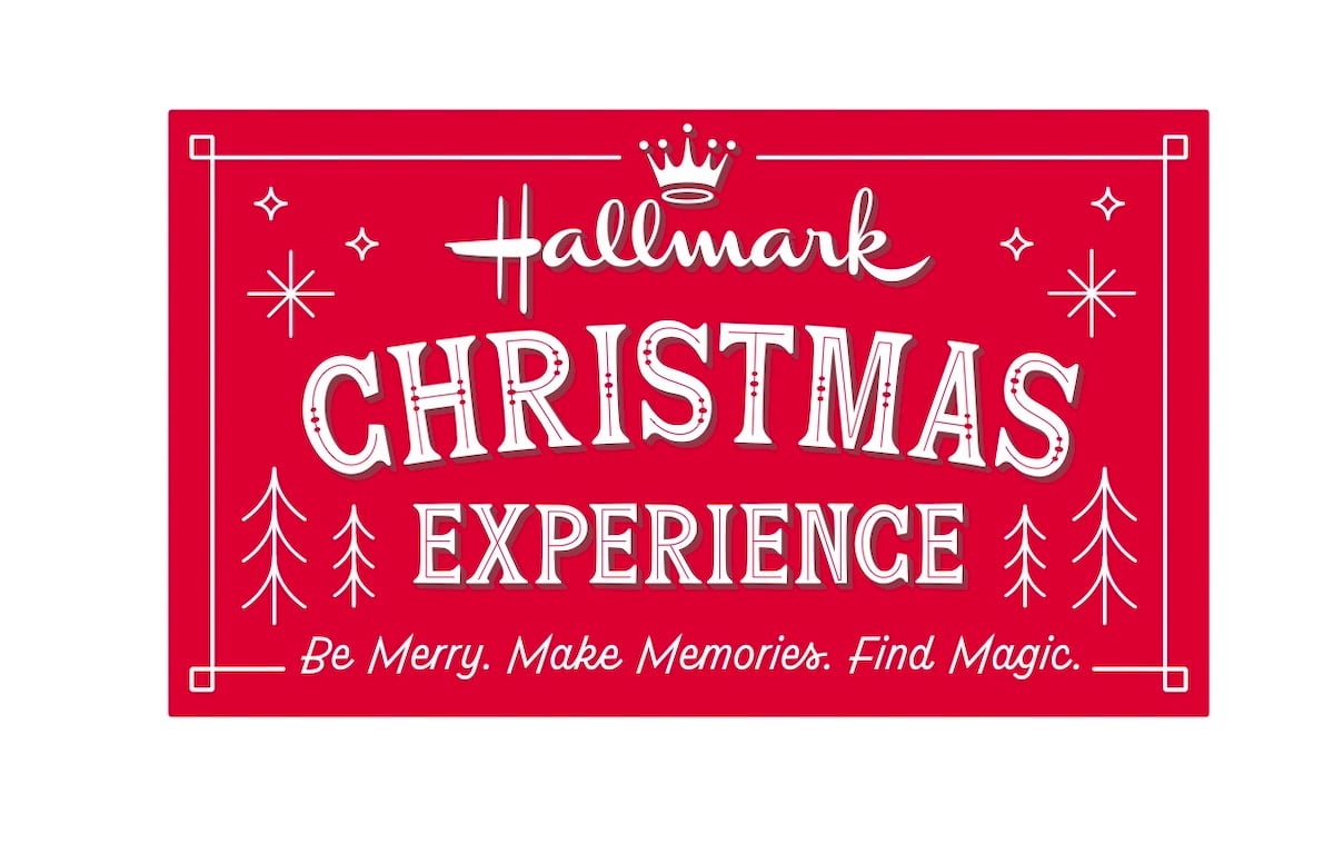 Red and white logo for the Hallmark Christmas movie experience