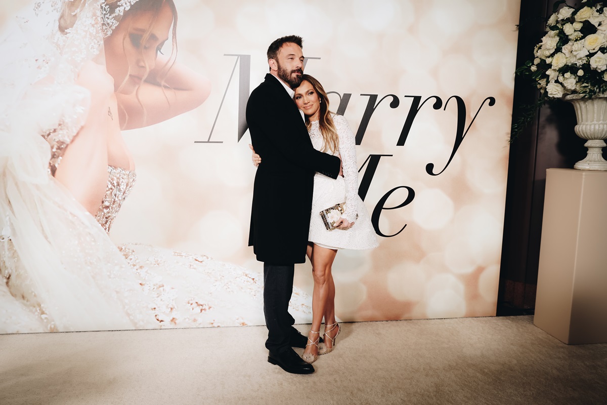 Ben Affleck holding Jennifer Lopez at the premiere of 'Marry Me'.