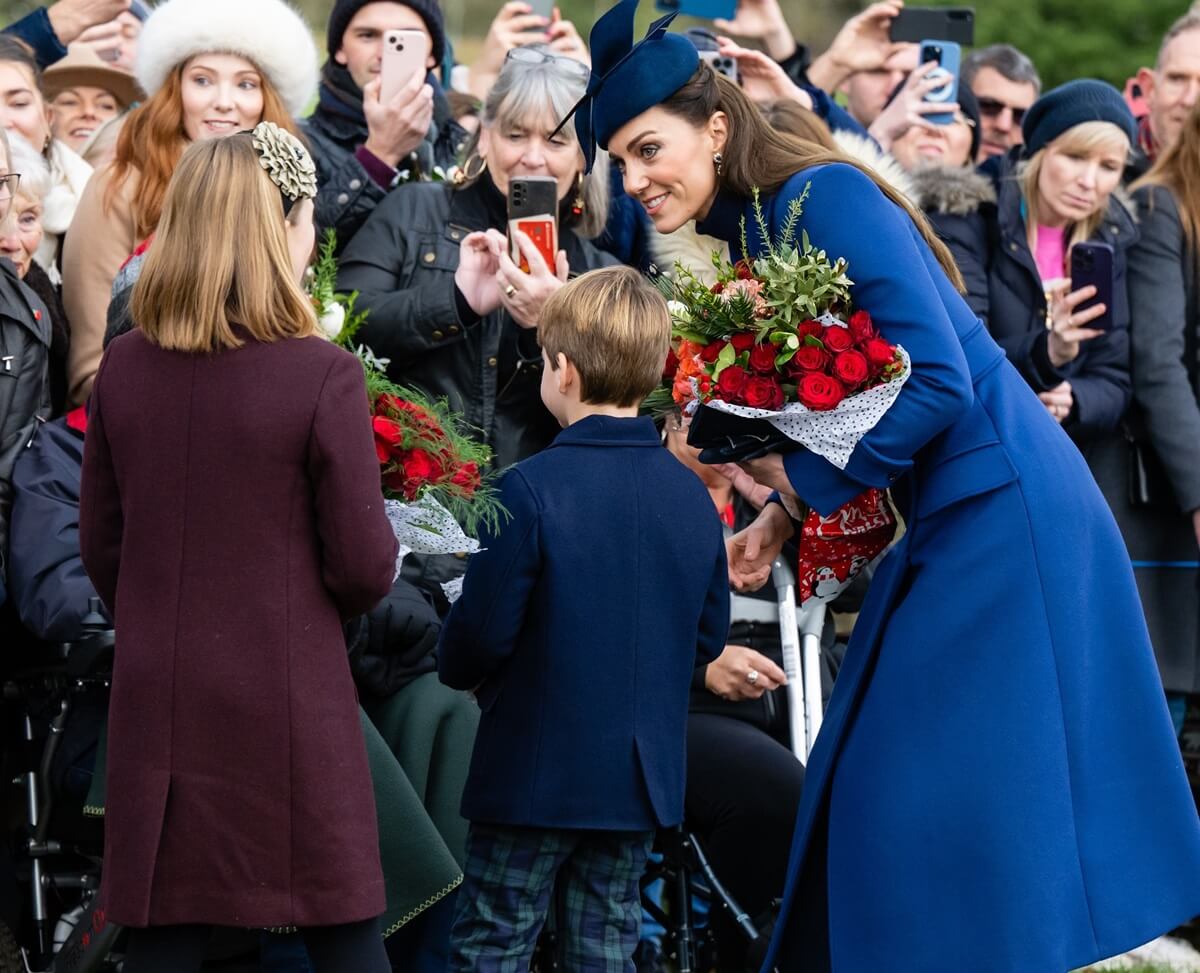 Mia Tindall, Prince Louis, and Kate Middleton after attending the Christmas morning service at Sandringham