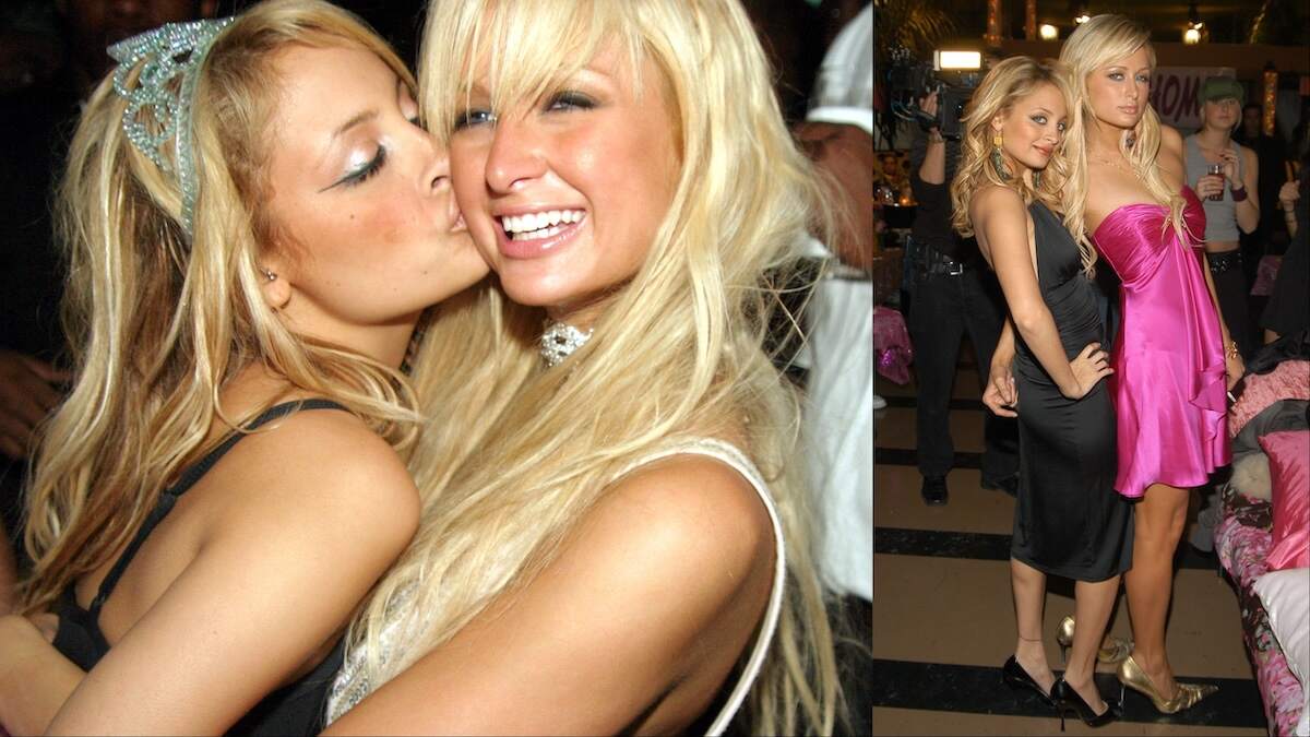 Socialite Nicole Richie kisses Paris Hilton on the cheek