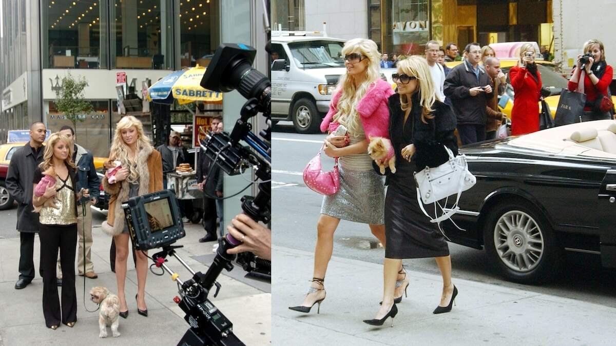 Socialites Paris Hilton and Nicole Richie film an episode of the Simple Life on NYC streets