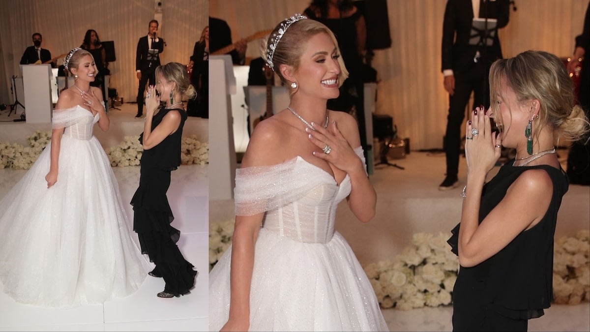 Bride Paris Hilton laughs with Nicole Richie at her 2021 wedding