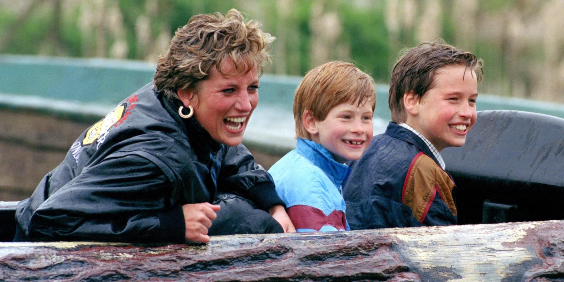 Princess Diana, Prince Harry and Prince William photographed in the early 1990s at an amusement park