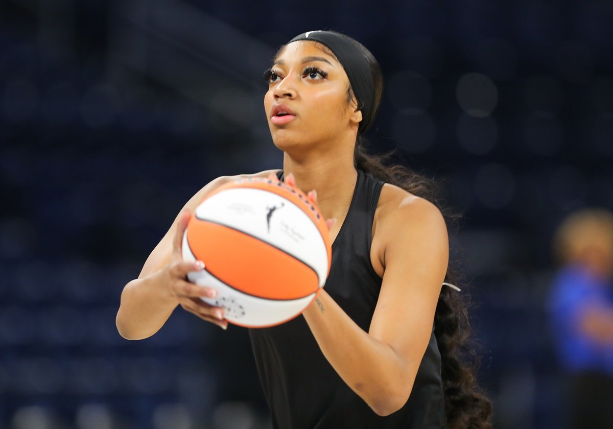 Angel Reese #5 of the Chicago Sky prior to a WNBA preseason game against the New York Liberty at Wintrust Arena on May 7, 2024 in Chicago, Illinois