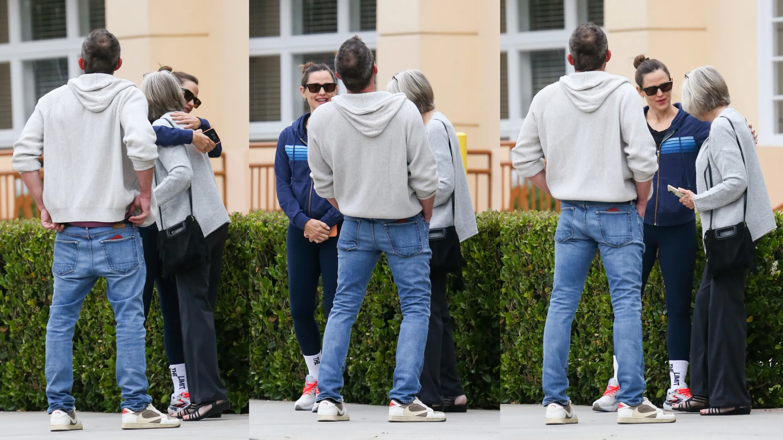 Jennifer Garner hugs Ben Affleck's mom as the trio stands outside of their daughter's school