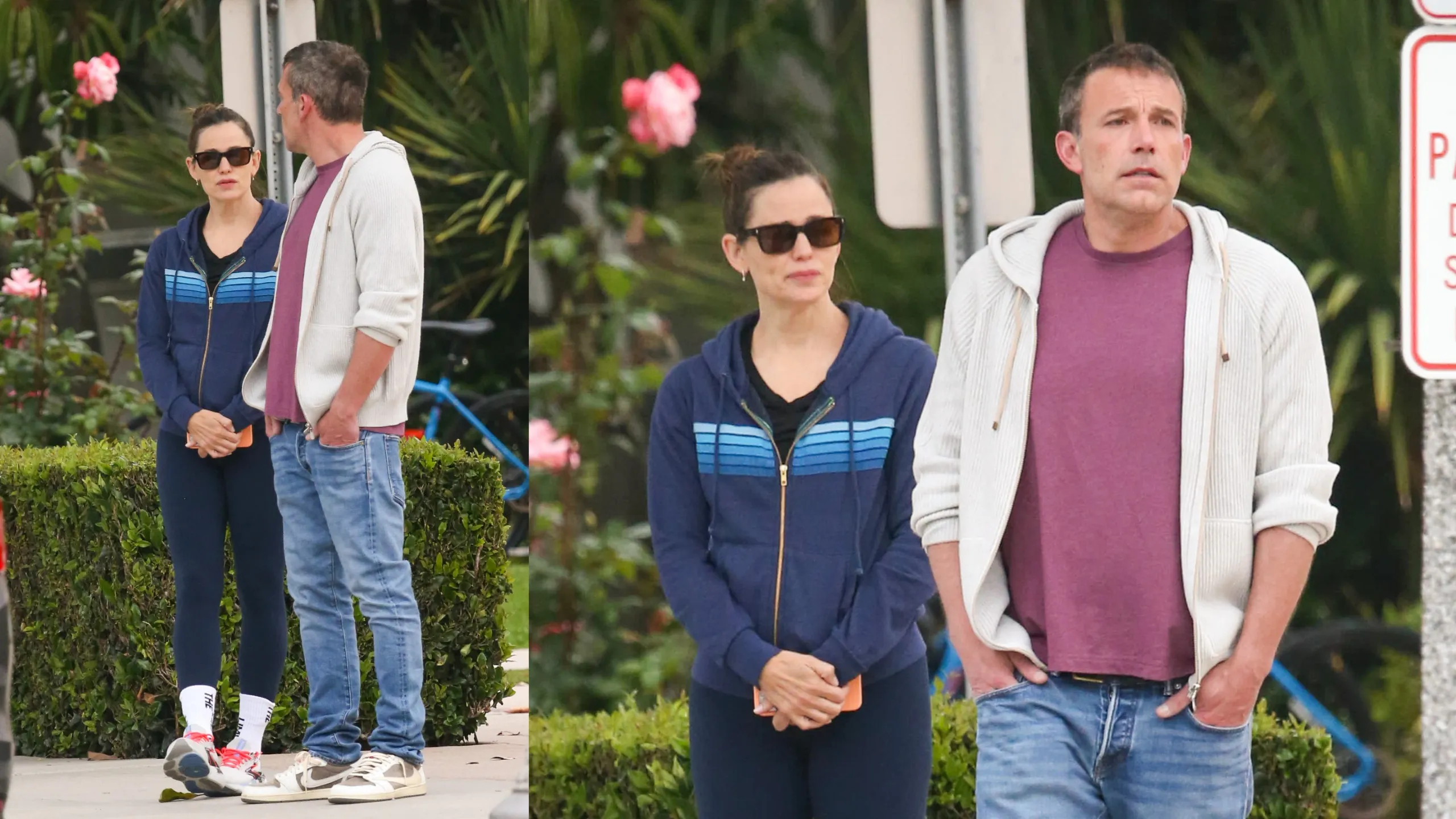 Actors Jennifer Garner and Ben Affleck walk toward their kids' school in LA