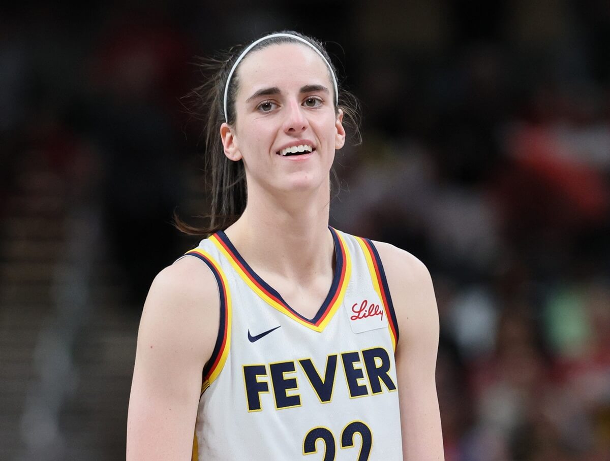 Caitlin Clark of the Indiana Fever reacts during the second half against the Seattle Storm