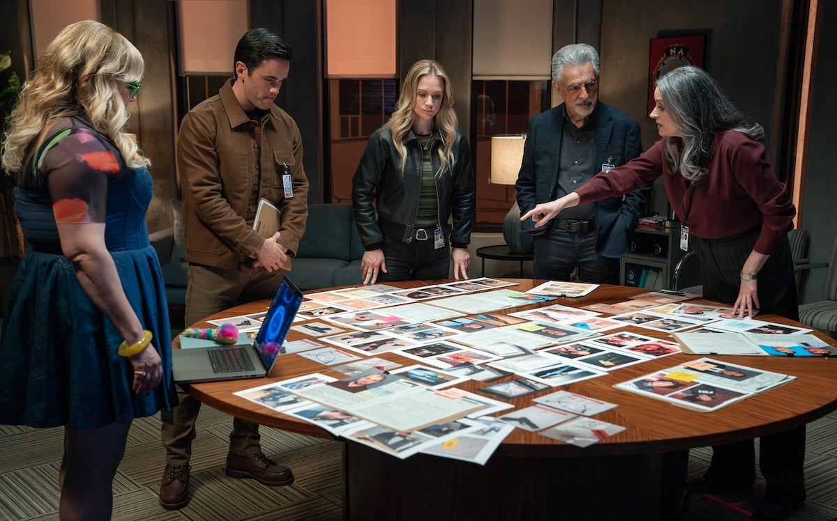 Members of the BAU standing around a table covered with photos in 'Criminal Minds: Evolution' Season 2