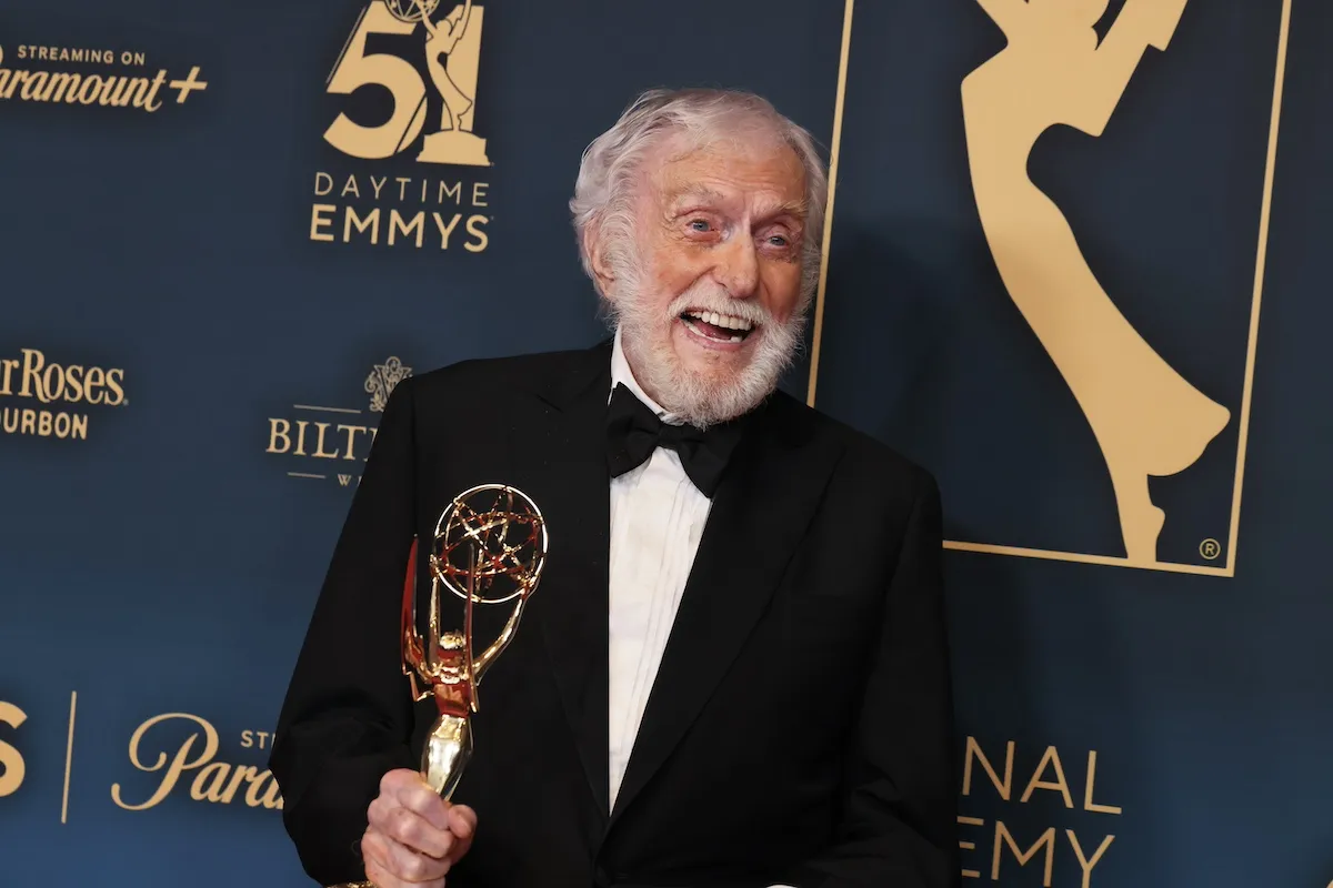 Smily Dick Van Dyke holding his Daytime Emmy statuette in 2024