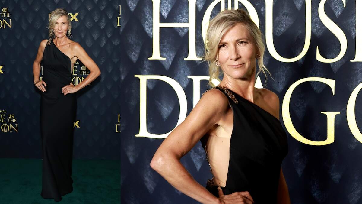 Actor Eve Best wears a black gown on the red carpet for House of the Dragon