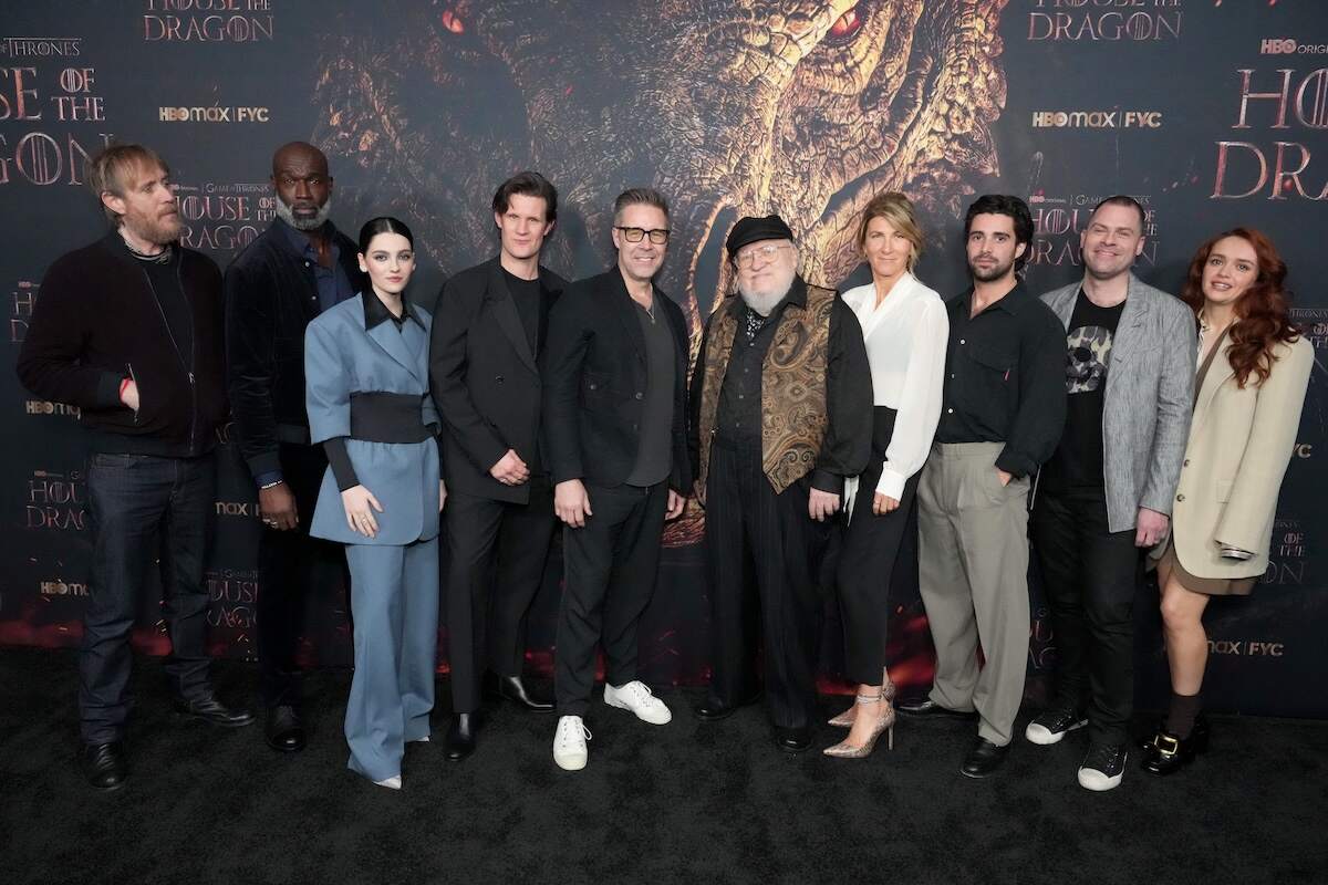 The cast of House of the Dragon pose together on the red carpet before the season 2 premiere