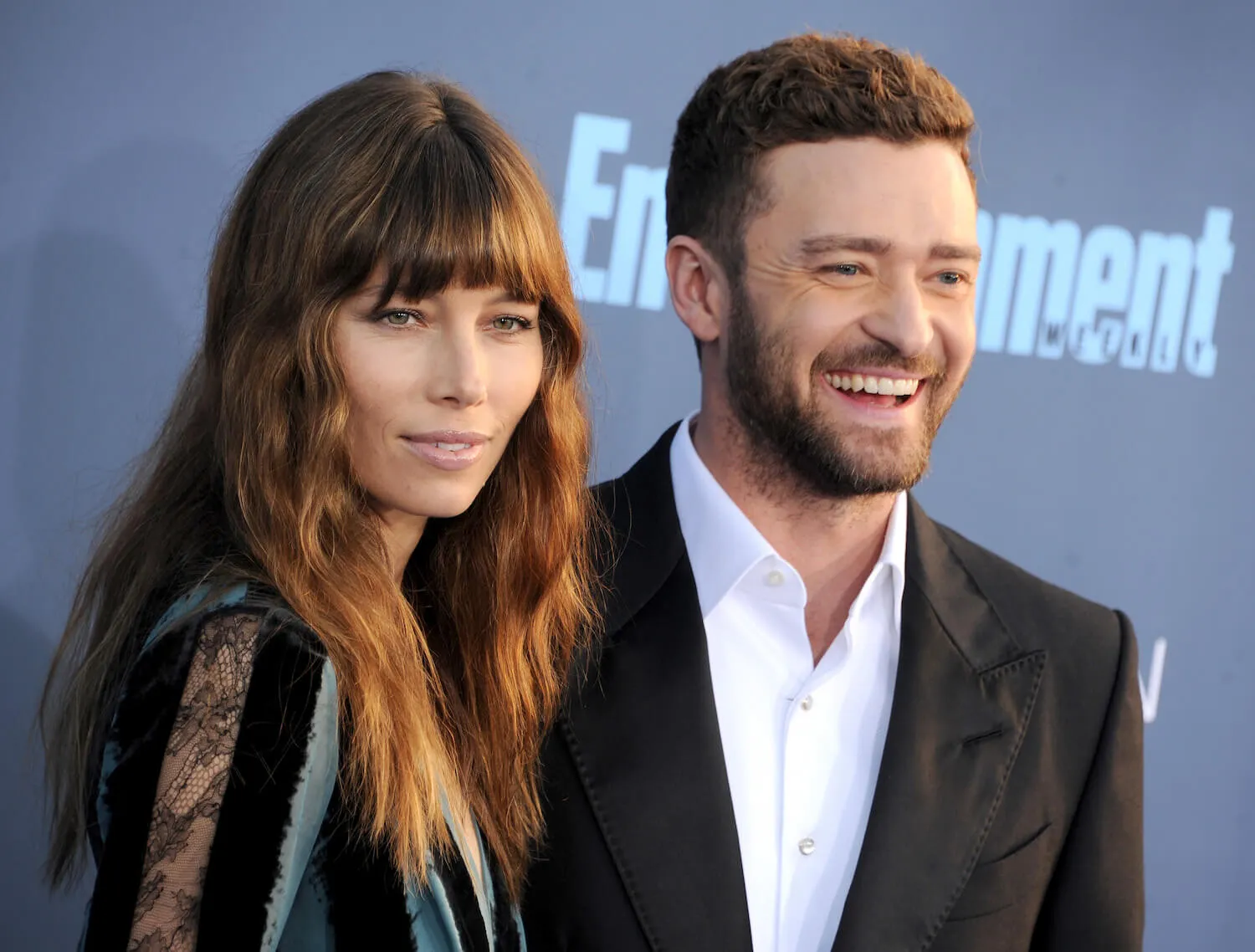 Jessica Biel and Justin Timberlake posing together at the 22nd Annual Critics' Choice Awards at Barker Hangar on Dec. 11, 2016