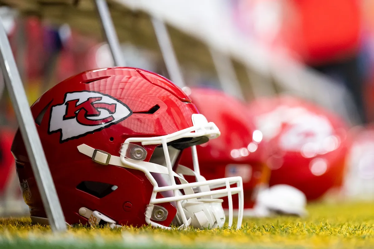 A red Kansas City Chiefs helmet