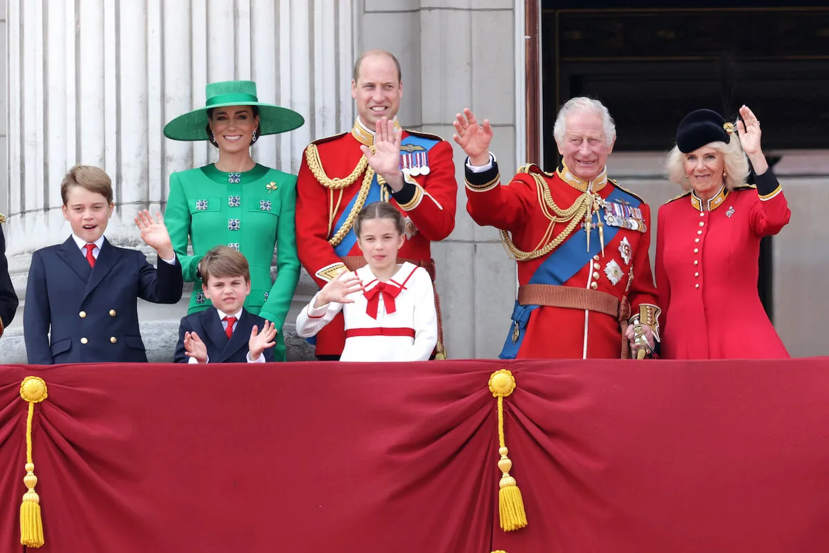 Kate Middleton, who may or may not make a Buckingham Palace balcony appearance at 2024's Trooping the Colour, at the 2023 ceremony with fellow British royals.