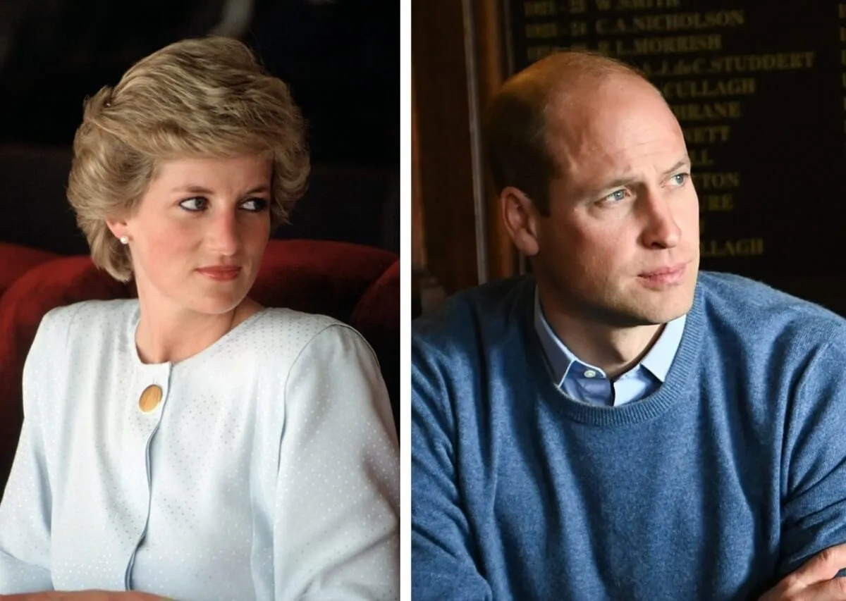 (L) Princess Diana on tour in Indonesia, (R) Prince William during visit to a rugby club