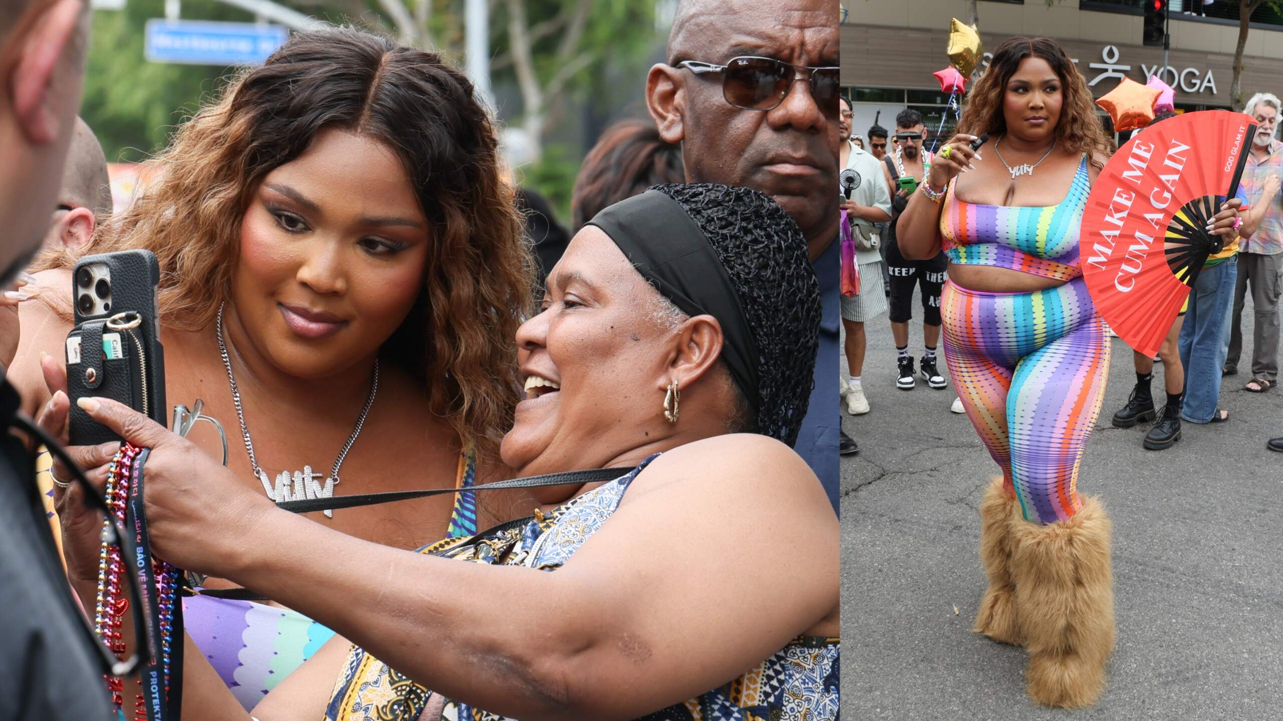 Singer Lizzo takes a selfie with a fan at the WeHo Pride Parade