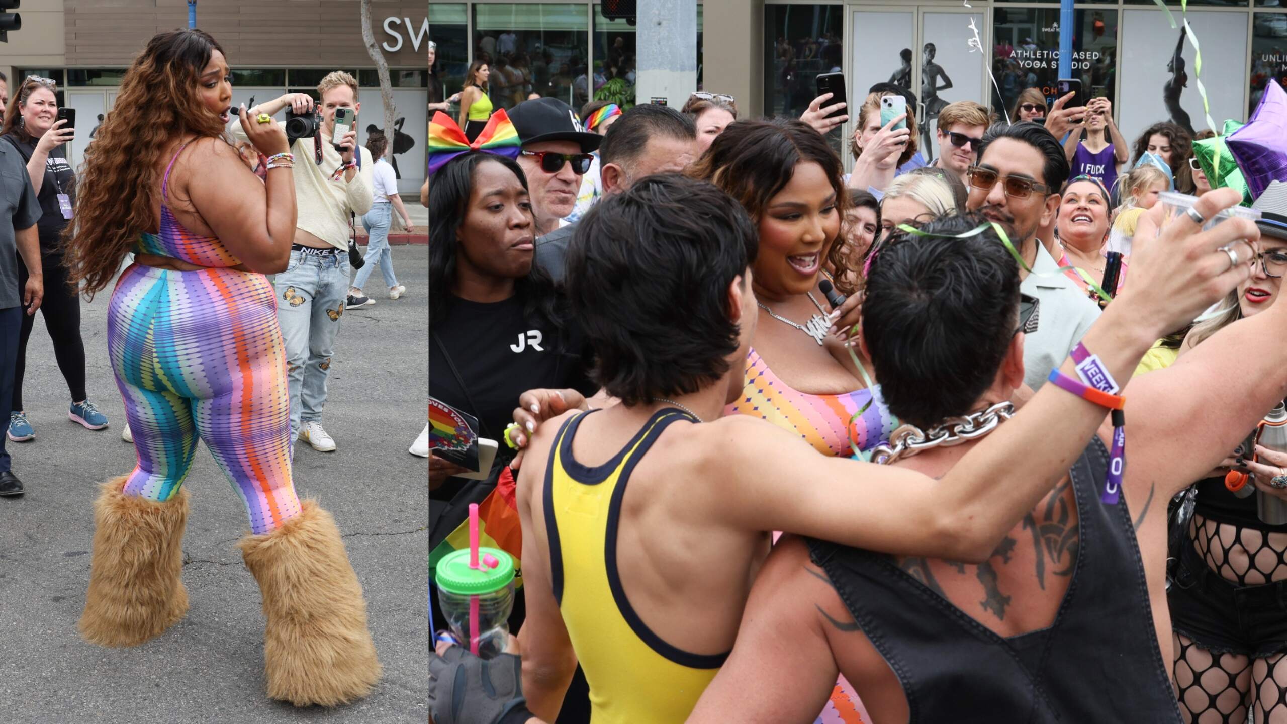 Singer Lizzo takes a selfie with a fan at the WeHo Pride Parade