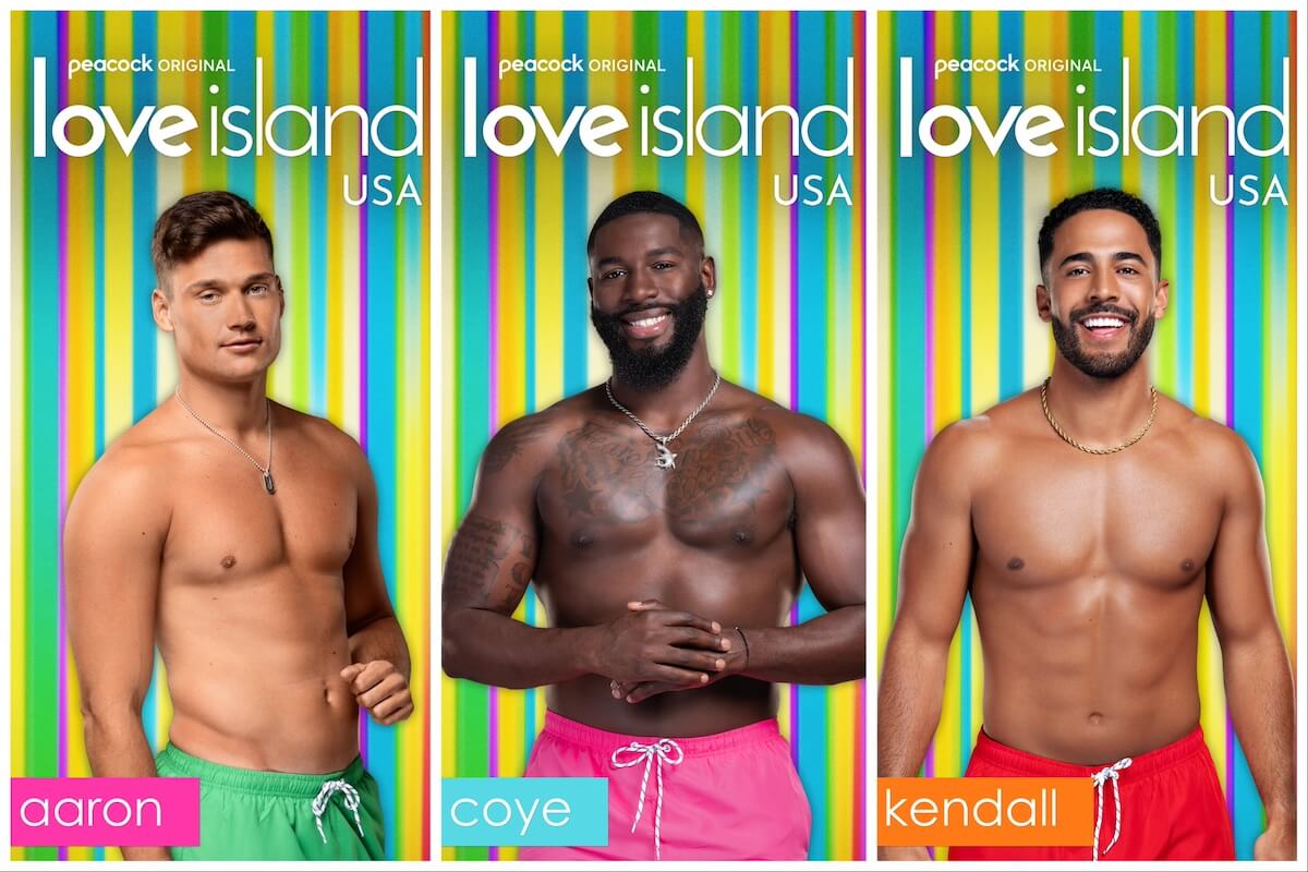 Portraits of 'Love Island USA' Season 6 cast members Aaron, Coye, and Kendall