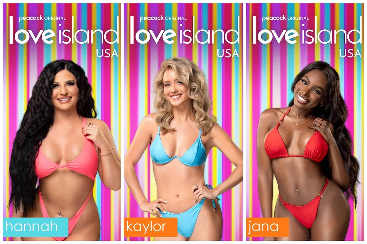 Portraits of 'Love Island USA' Season 6 cast members Hannah, Kaylor, and Jana in bikinis