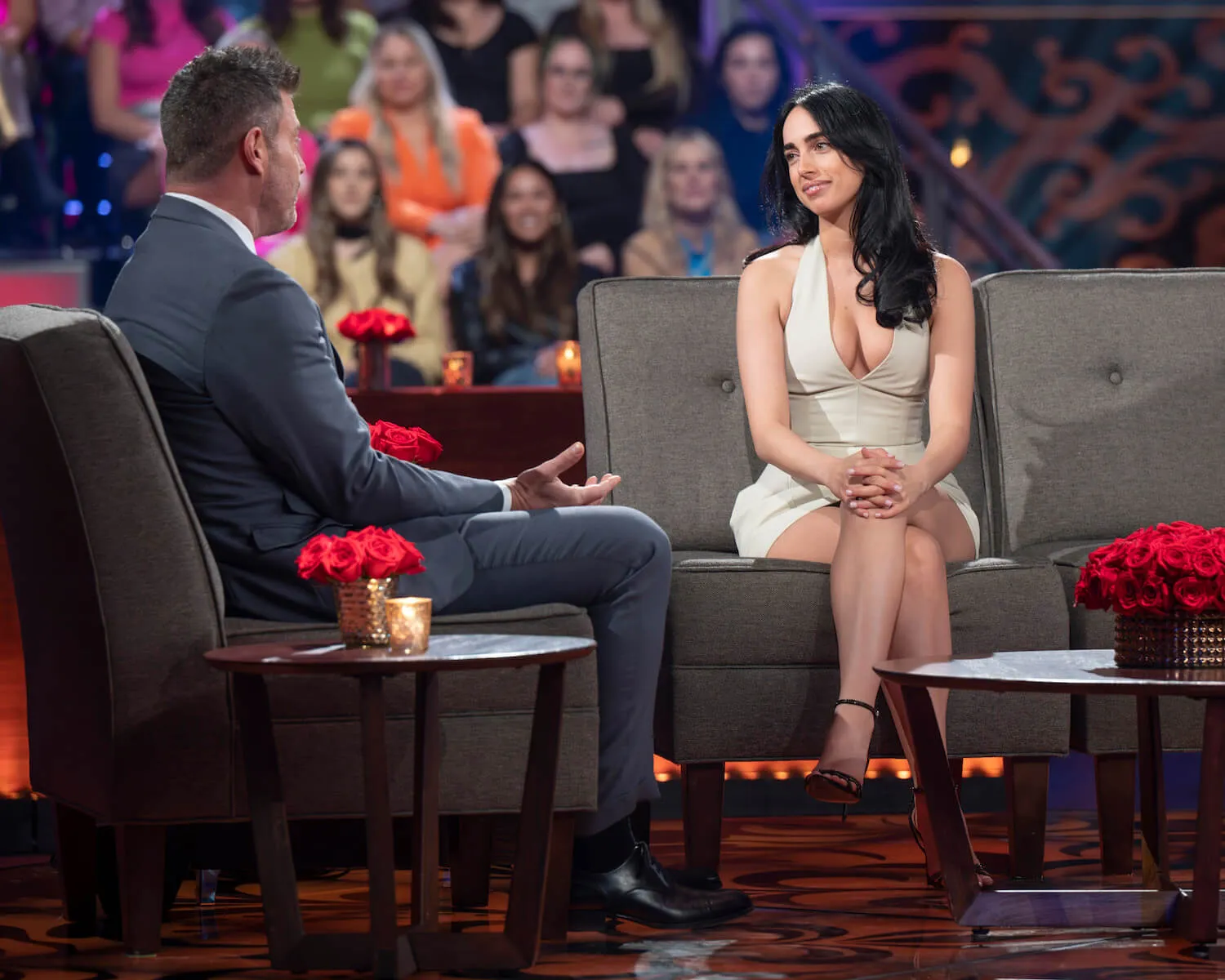 Maria Georgas speaking to host Jesse Palmer during 'The Bachelor' 'After the Final Rose' 