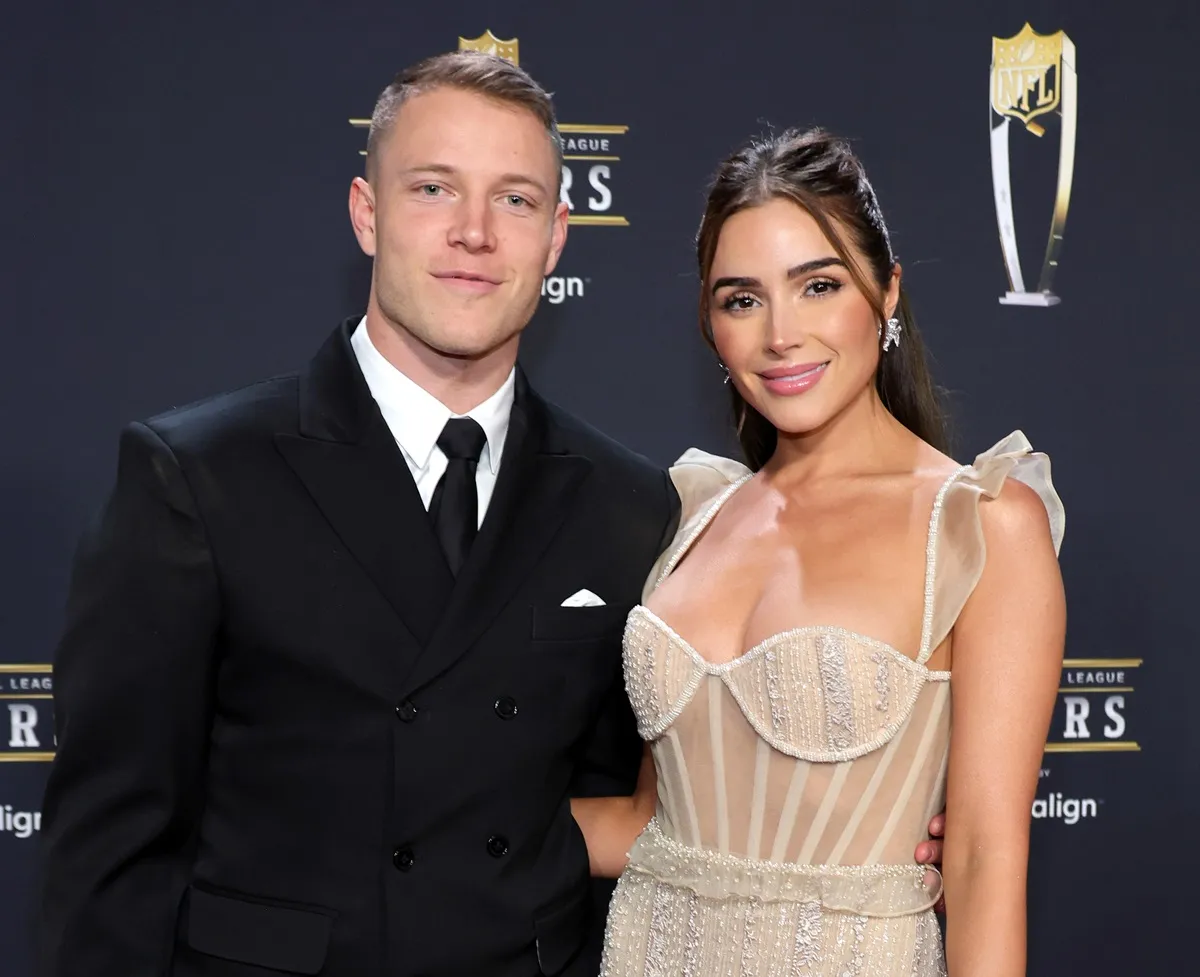 Christian McCaffrey and Olivia Culpo attend the 12th annual NFL Honors at Symphony Hall on February 09, 2023 in Phoenix, Arizona.