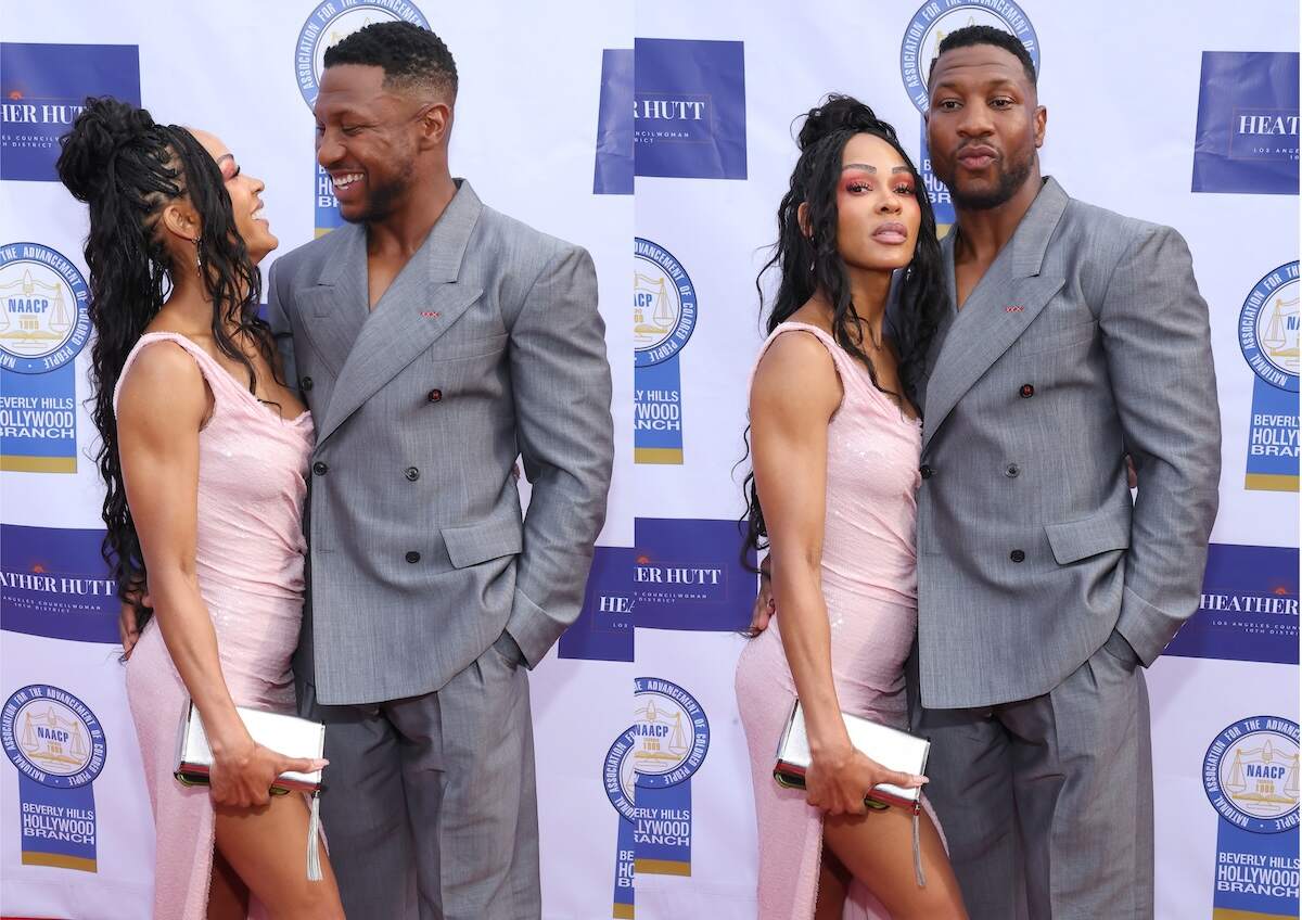 Couple Meagan Good and Jonathan Majors show big smiles on the red carpet at the NAACP Theatre Awards 2024