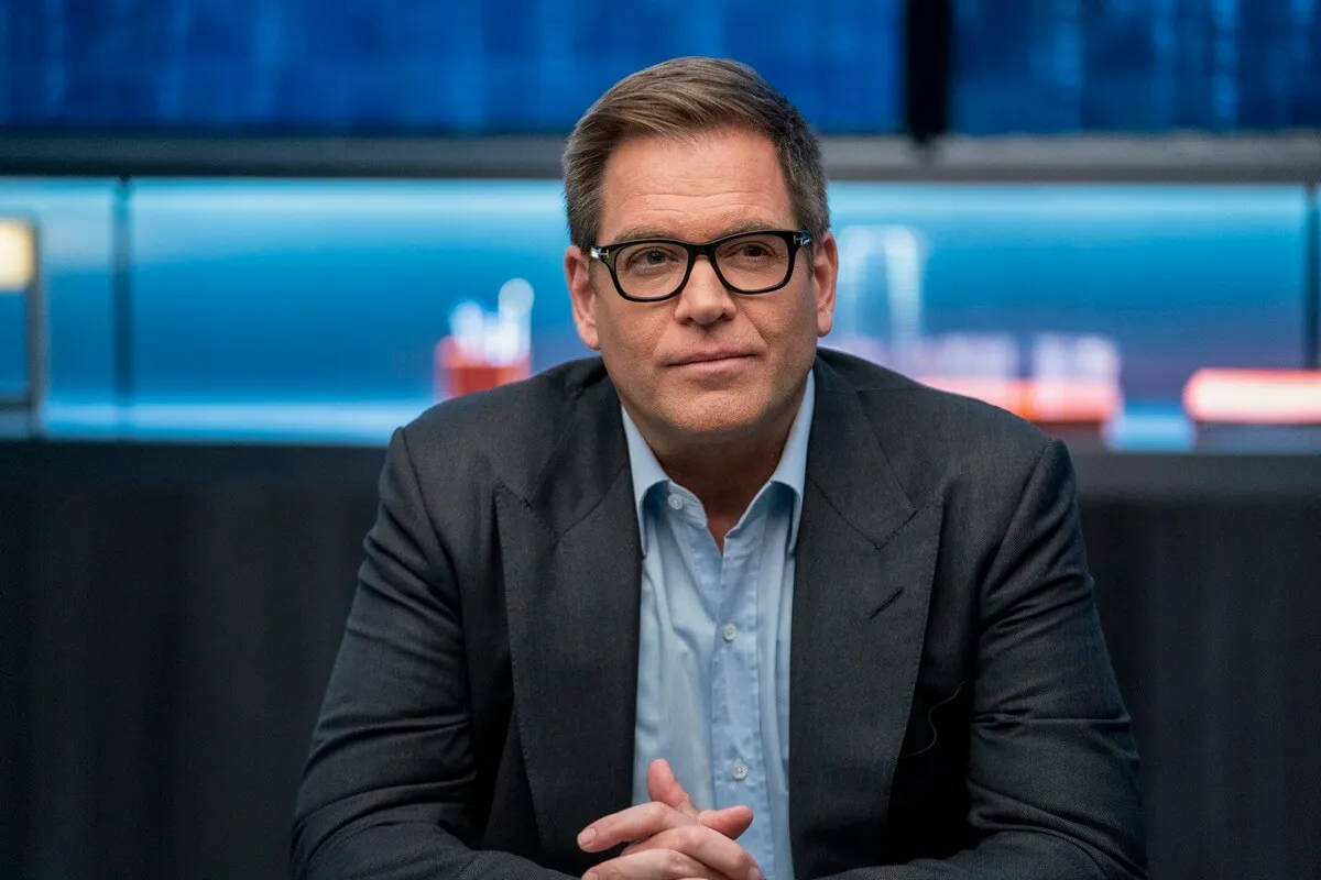 Michael Weatherly sitting as his character Jason Bull in the show 'Bull'.