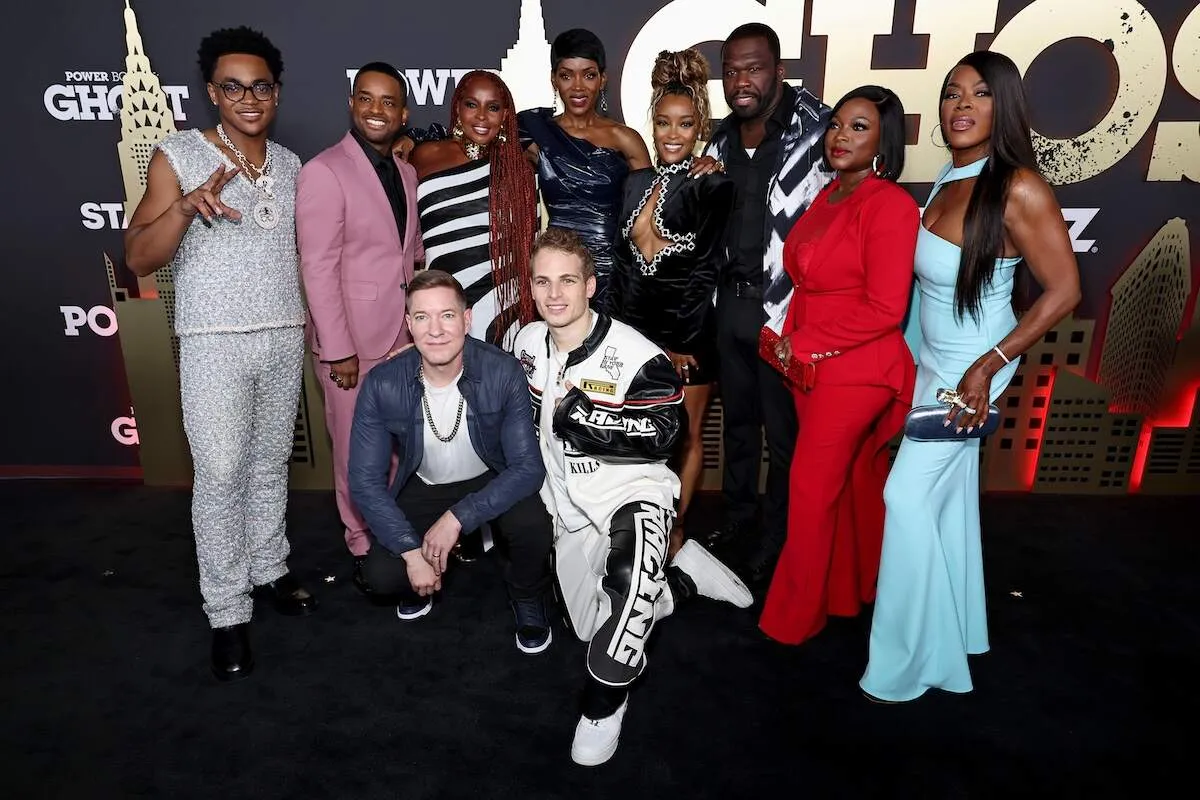 The cast of Power Book II Ghost stands together on the red carpet at the season four premiere