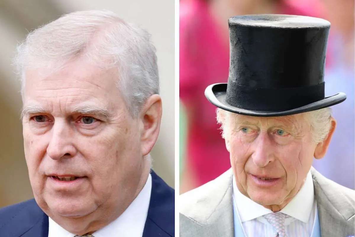 Prince Andrew and King Charles III, whose feud about the Royal Lodge has reached Prince Harry and Prince William levels, both in 2024.