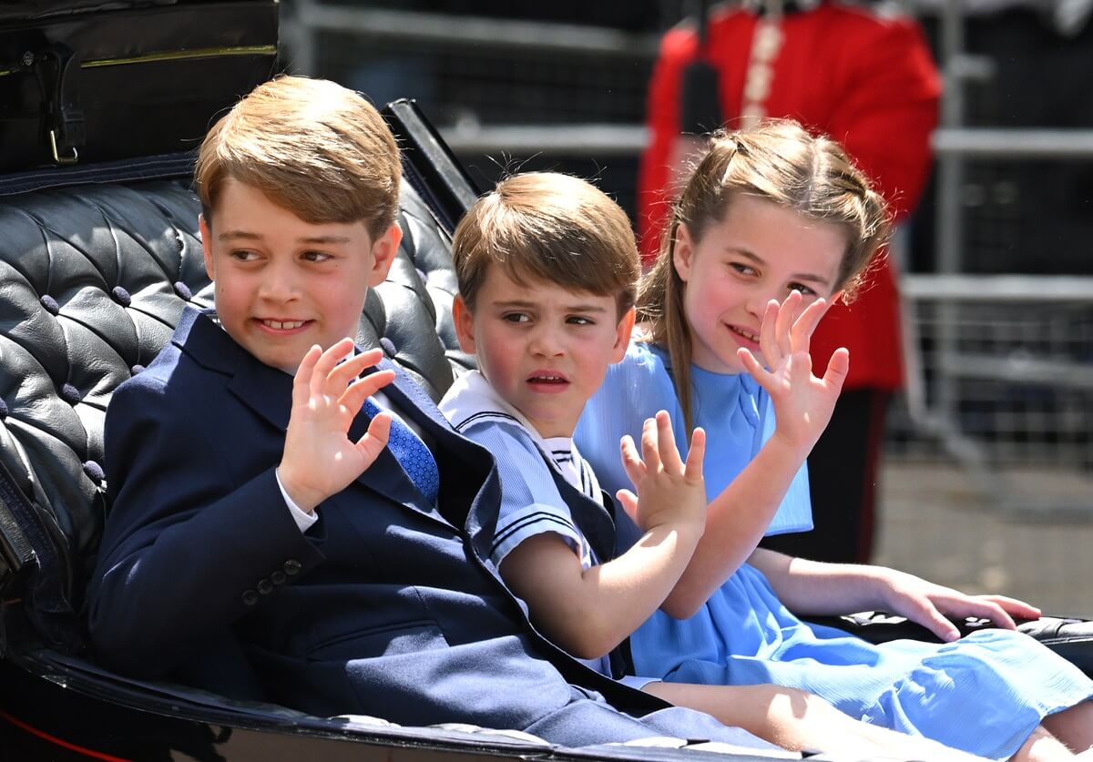 Prince George, Prince Louis, and Princess Charlotte in the carriage procession at Trooping the Colour during Queen Elizabeth II Platinum Jubilee