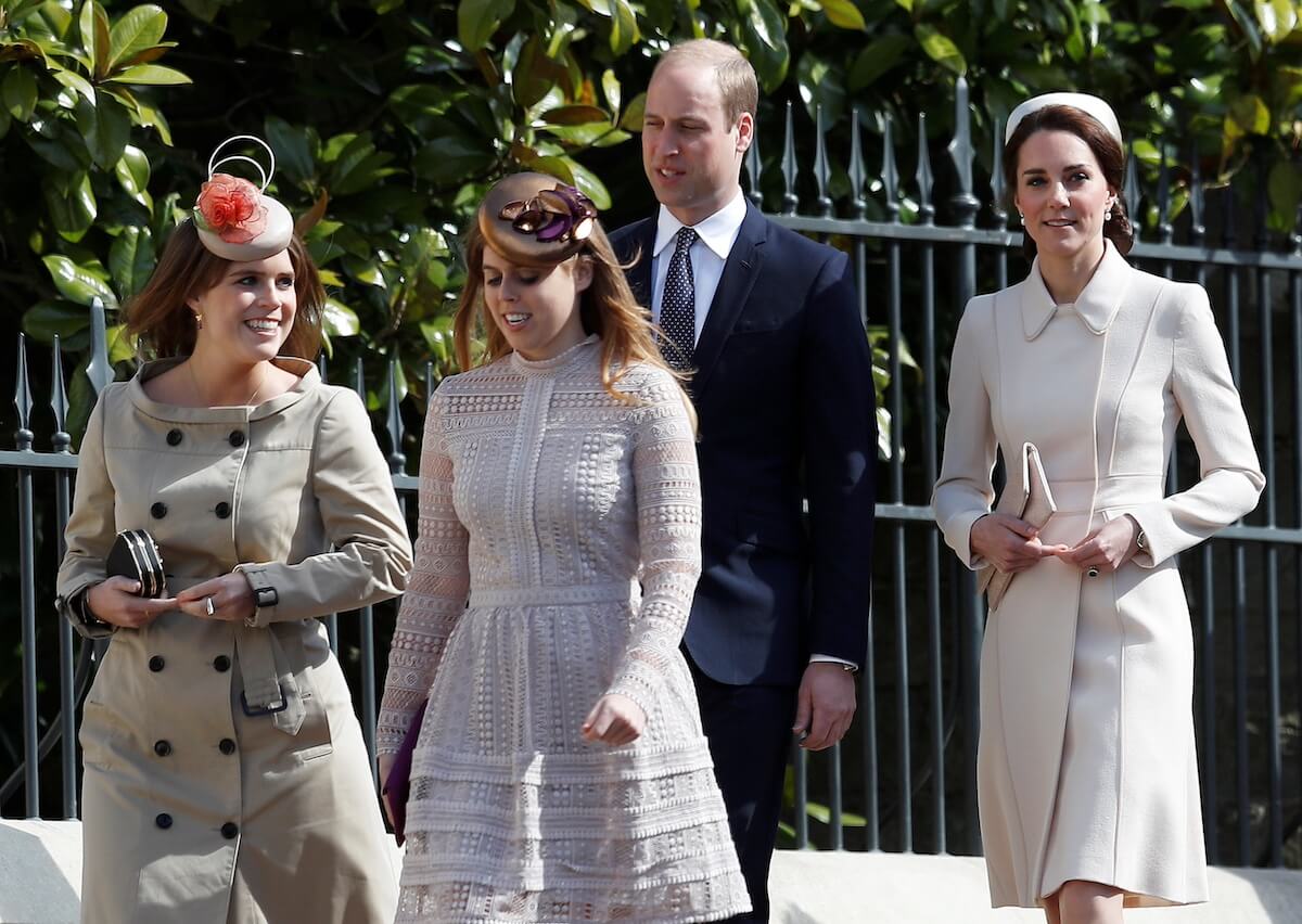 Prince William and Kate Middleton with Princess Eugenie (front left) and Princess Beatrice