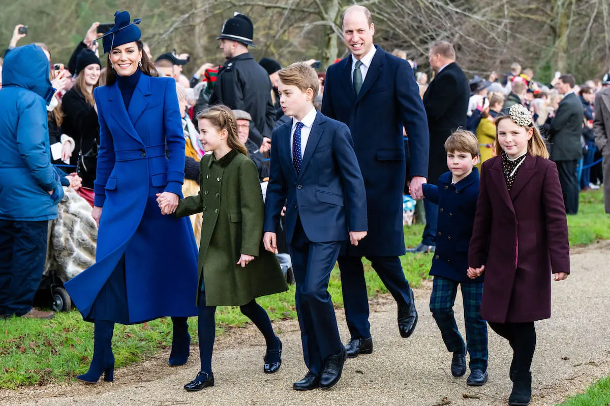 Prince William, who shared Prince Louis' advice for Team England, walks with Kate Middleton and their three children, Mia Tindall