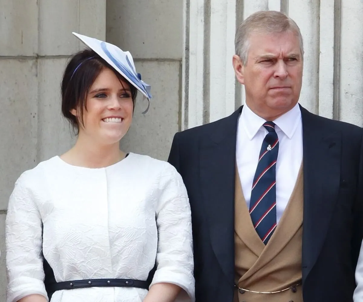 Princess Eugenie and Prince Andrew stand on the balcony of Buckingham Palace during the annual Trooping the Colour Ceremony