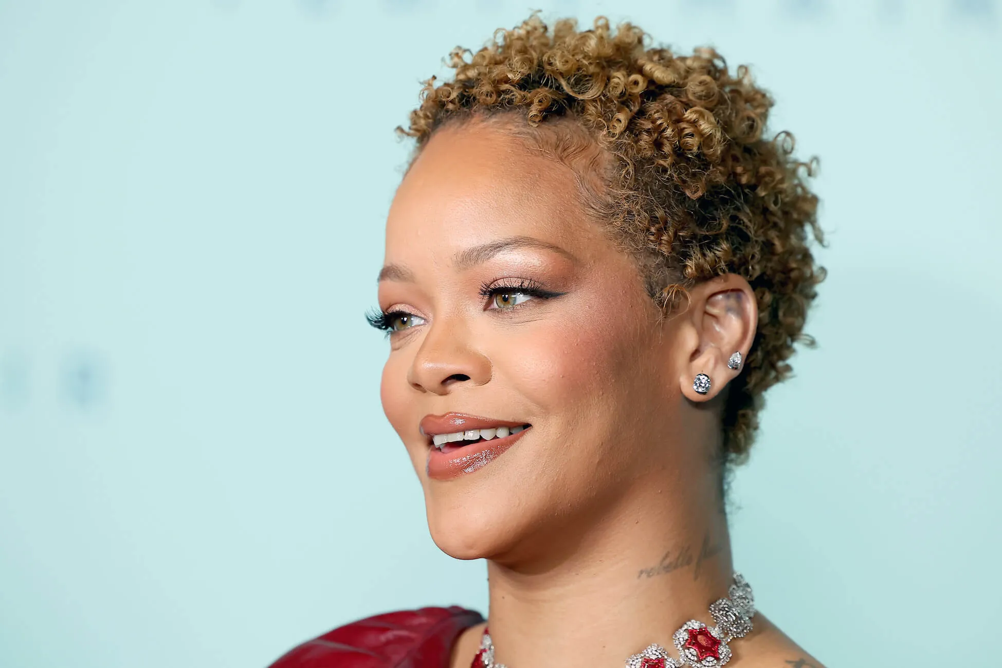 A close-up of Rihanna's natural hair at a Fenty Hair event