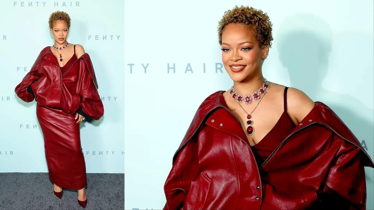 Singer Rihanna smiles for cameras on the red carpet at the Rihanna x Fenty Hair Los Angeles Launch Party